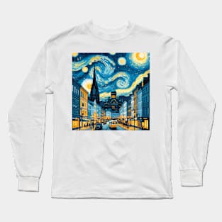 Helsinki, Finland, in the style of Vincent van Gogh's Starry Night Long Sleeve T-Shirt